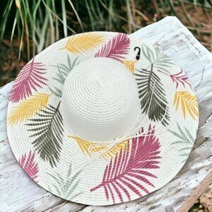 Large plum leaves print beach hat for women